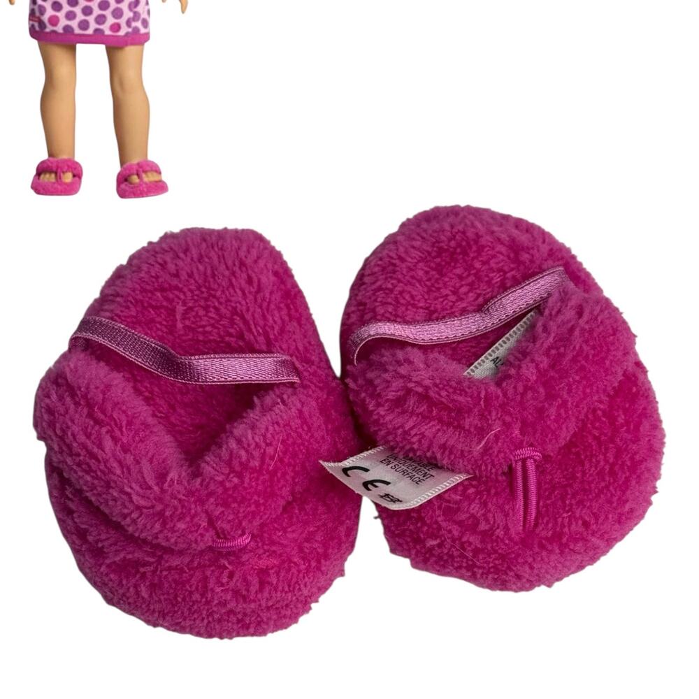 American Girl Doll Slippers Lots Of Dots Accessory Pink Cozy Fuzzy Shoes Sandals